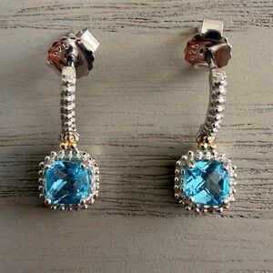 Phillip Gavriel Sterling Silver & 18kt Gold Mini Blue Topaz Drop Earrings (S73)